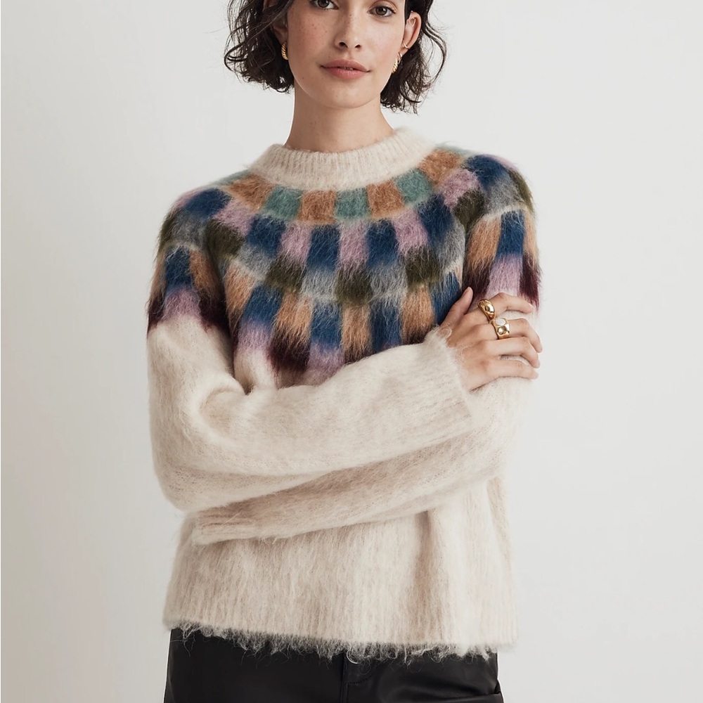 Madewell Brushed Checkerboard Fair Isle Oversized Sweater size medium NWT